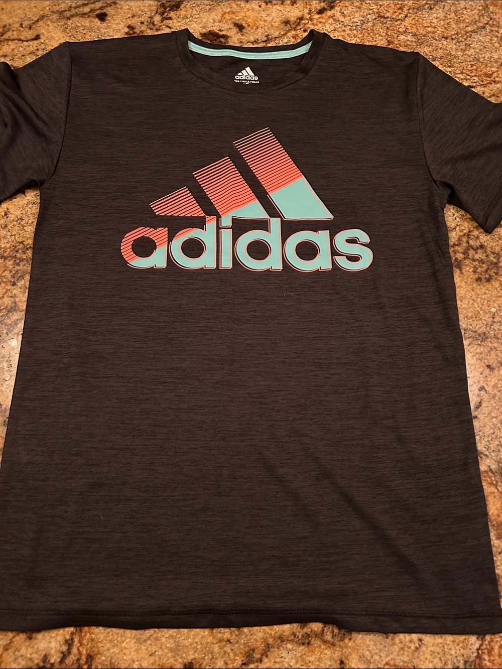 adidas Black Short-Sleeve Logo Tee with Teal and Coral Accents
